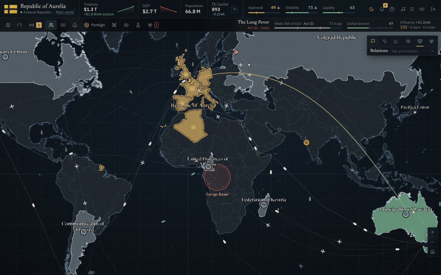 The relations map with a pact drawn between two nations