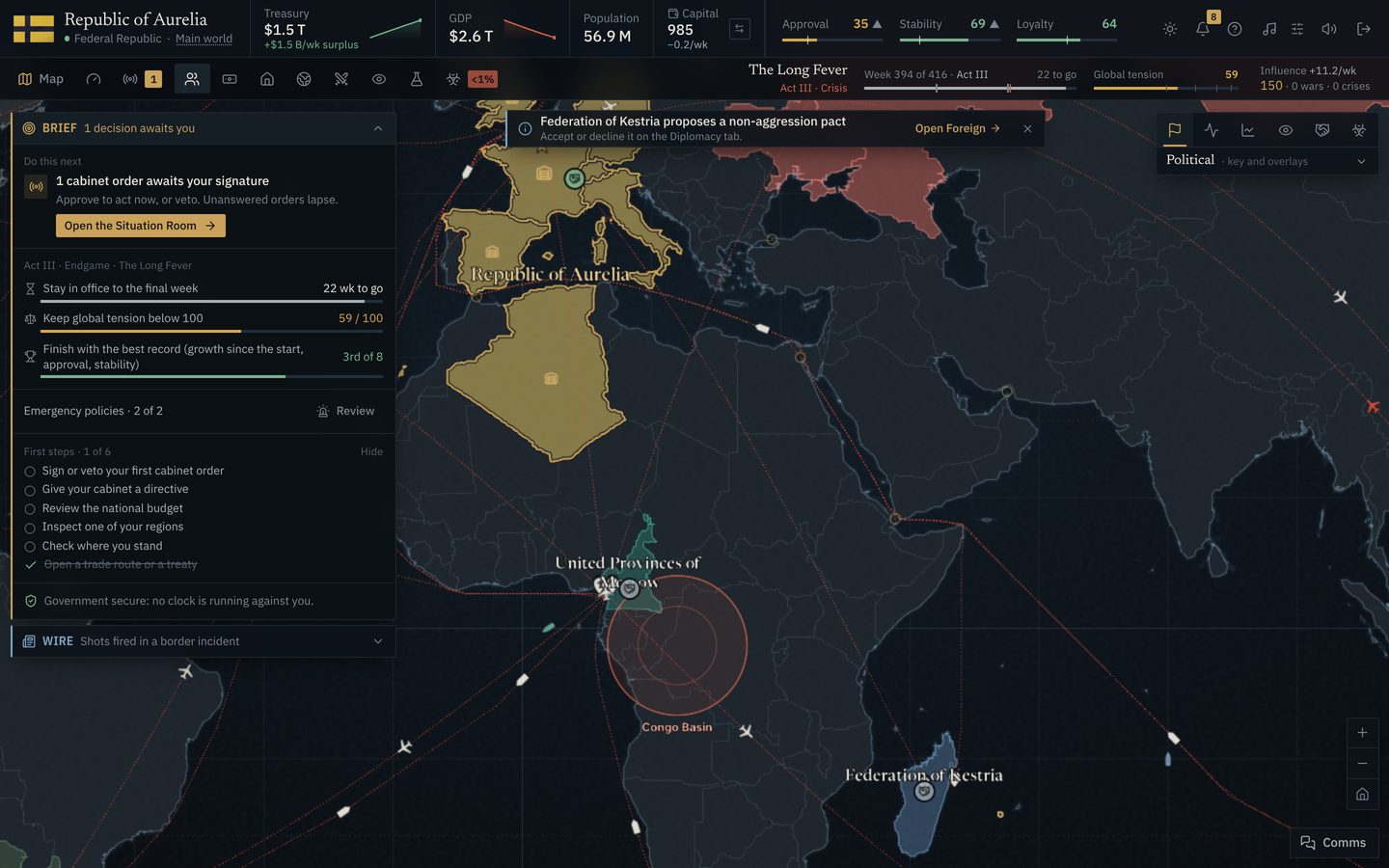 A close view of the map over Europe and Africa